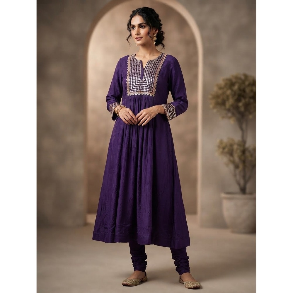 Kalki Fashion Purple Embroidered Anarkali Kurta Handcrafted India New